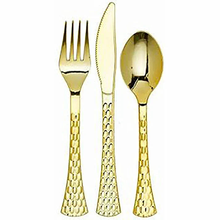 LACETAGON COLLECTION Disposable Gold Plastic Tableware Set Wedding Party Package