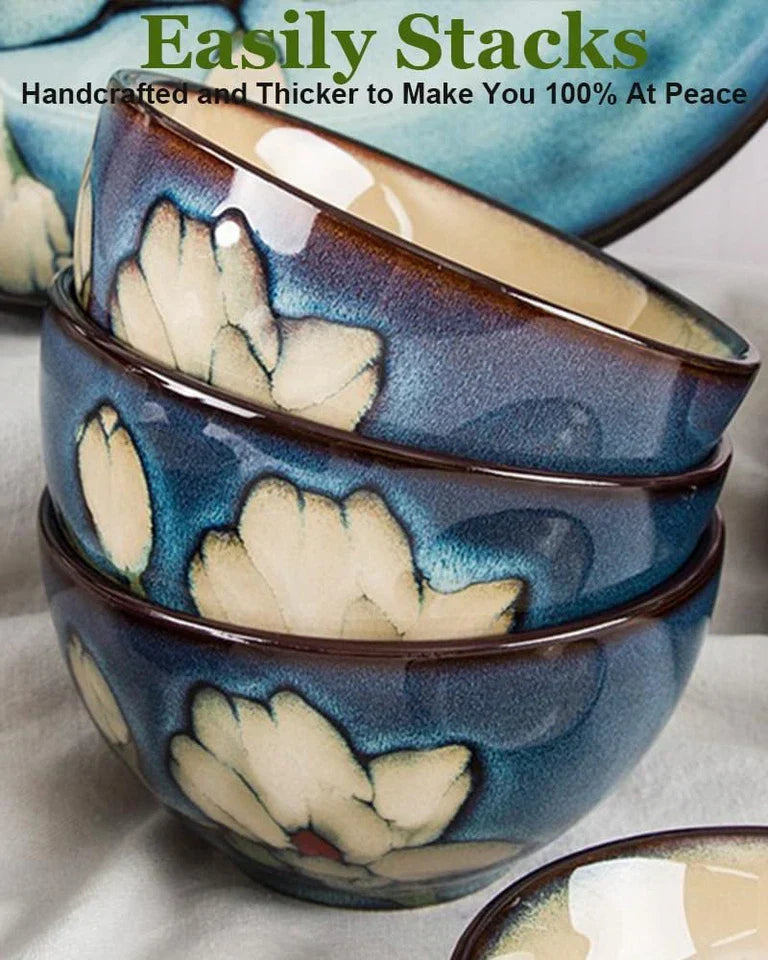 Ceramic Cereal Bowls for Kitchen - 28Oz Soup Bowl Set of 4 for Ramen, Salad, Ric