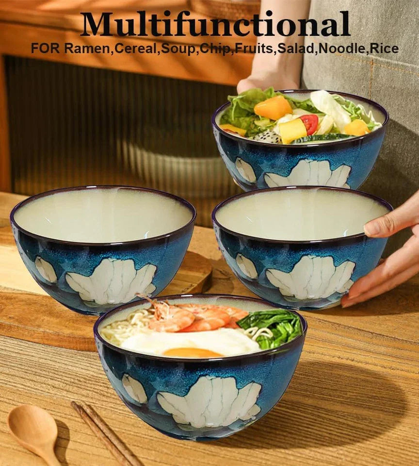 Ceramic Cereal Bowls for Kitchen - 28Oz Soup Bowl Set of 4 for Ramen, Salad, Ric