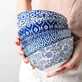 Blue and White Porcelain 20Oz Cereal Bowl Set - Set of 6, 6 Inch Soup Bowls, Cer