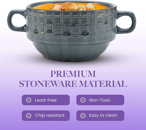American Atelier Soup Bowls with Handles Set of 4, 16 Oz , Stoneware