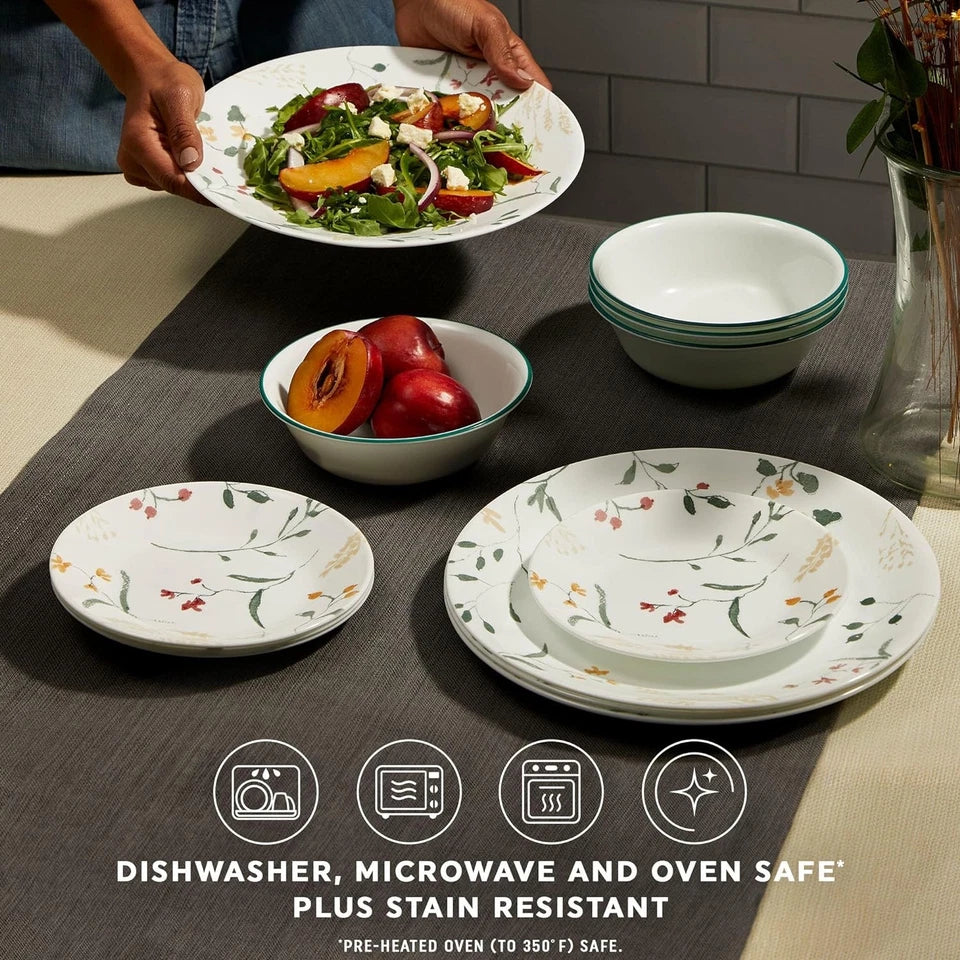 Corelle Vitrelle 18 Piece Glass Dinnerware Sets Service for 6, Triple Layer Chip