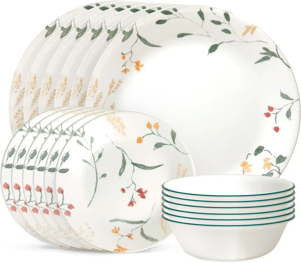 Corelle Vitrelle 18 Piece Glass Dinnerware Sets Service for 6, Triple Layer Chip