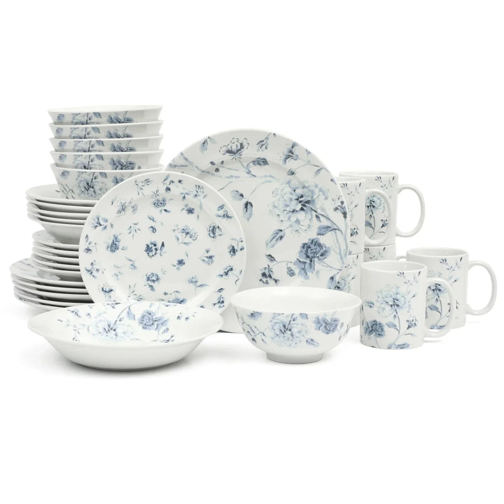 Empress Bouquet Decorated Porcelain Dinnerware Plates and Bowls Set - Blue Fl...