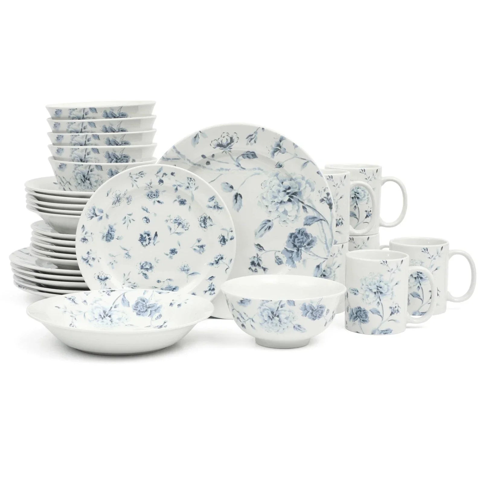Empress Bouquet Decorated Porcelain Dinnerware Plates and Bowls Set - Blue Fl...